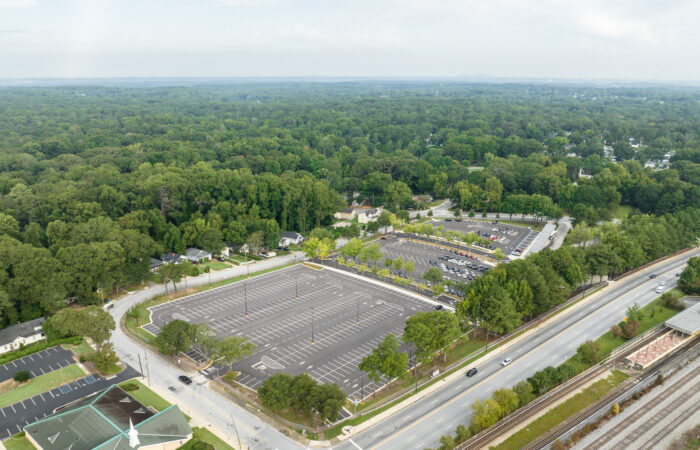 APCC, drone shot of parking lot